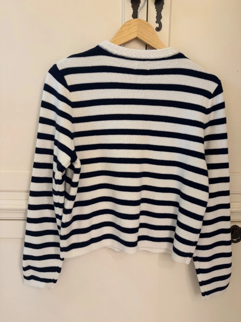 J. Crew Emilie Sweater Lady Jacket Navy and Cream Striped Cardigan - M    NWT